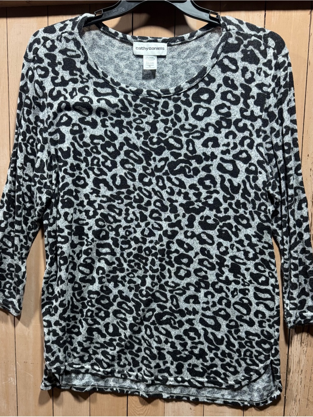 Cathy Daniels Black & Gray Leopard Print Long Sleeve Knit Top